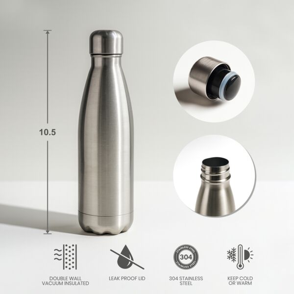 17oz Sparkling Stainless Cola Bottle with Lid (Silver) Thumbnail