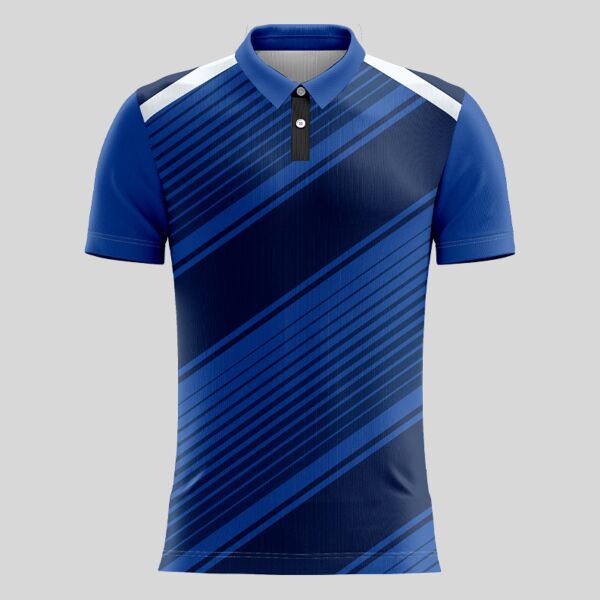 Blue Linear Pattern Full Print Polo Shirt Thumbnail