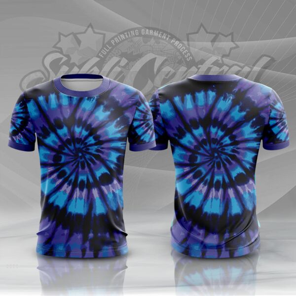 Blue-Violet Tie Dye Colorful Full Print Roundneck Shirt Thumbnail