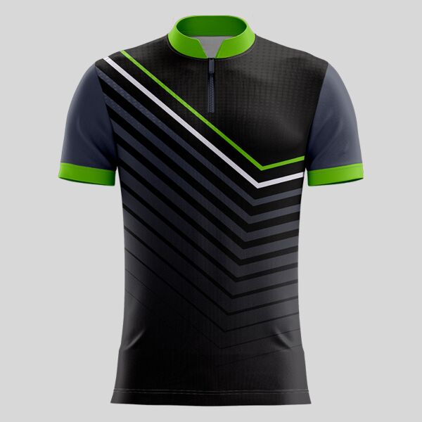 Green Linear Pattern Full Print Chinese Collar Shirt Thumbnail