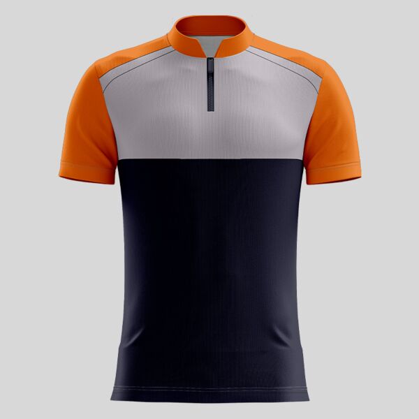 Orange Linear Pattern Full Print Chinese Collar Shirt Thumbnail