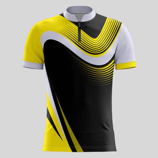 Yellow Linear Pattern Full Print Chinese Collar Shirt Thumbnail