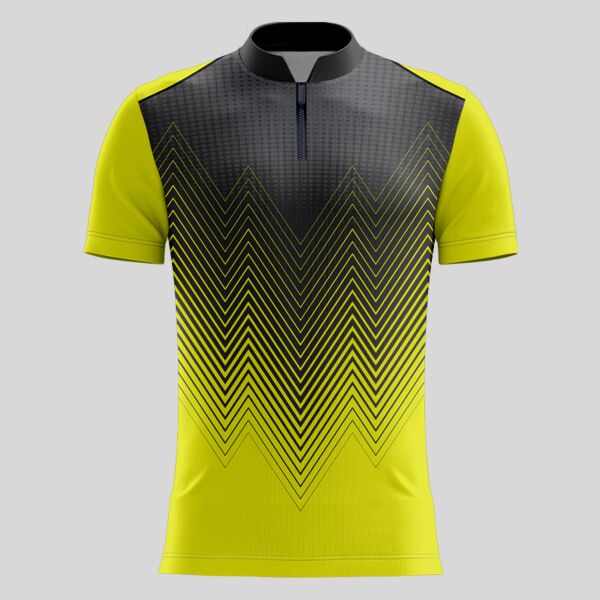 Yellow Linear Pattern Full Print Chinese Collar Shirt Thumbnail