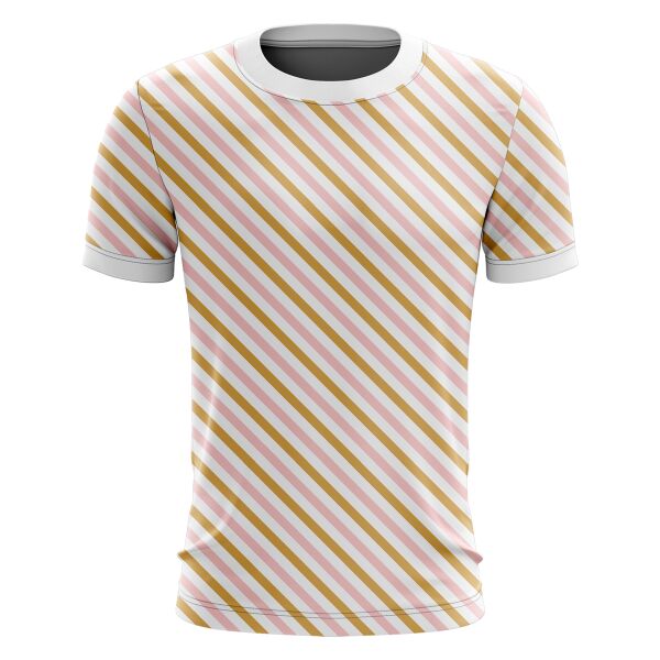 Diagonal Pink and Gold Stripes Design Full Print Roundneck Shirt Thumbnail