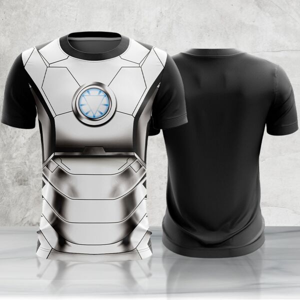 Black and White Iron Man Half Bleed Shirt Thumbnail
