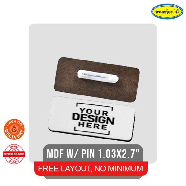 MDF Name Tag w/ Pin Rectangle 1.03" x 2.78" Thumbnail