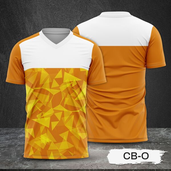 White and Orange with Geometric Design Full Sublimation Shirt Thumbnail