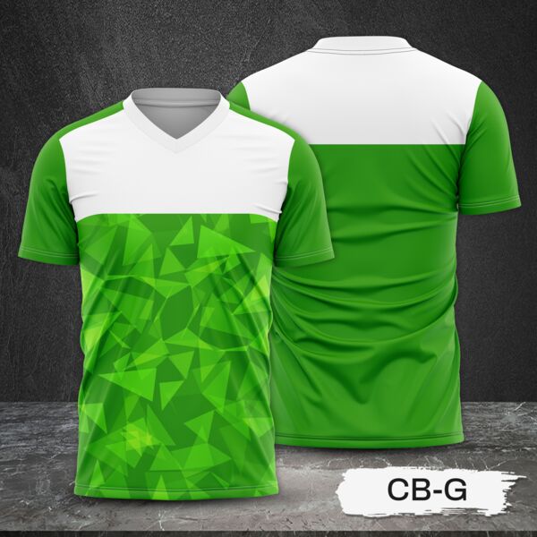 White and Green with Geometric Design Full Sublimation Shirt Thumbnail