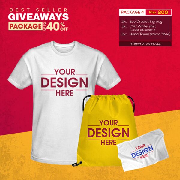 Package 4 - Eco Drawstring Bag, CVC White Shirt & Microfiber Hand Towel Thumbnail